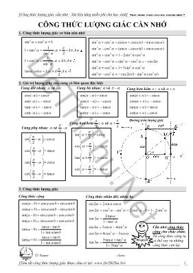 Công thức lượng giác cần nhớ